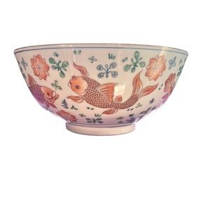 Porcelain 10" vintage Koi fish Gold Carp Decorative bowl